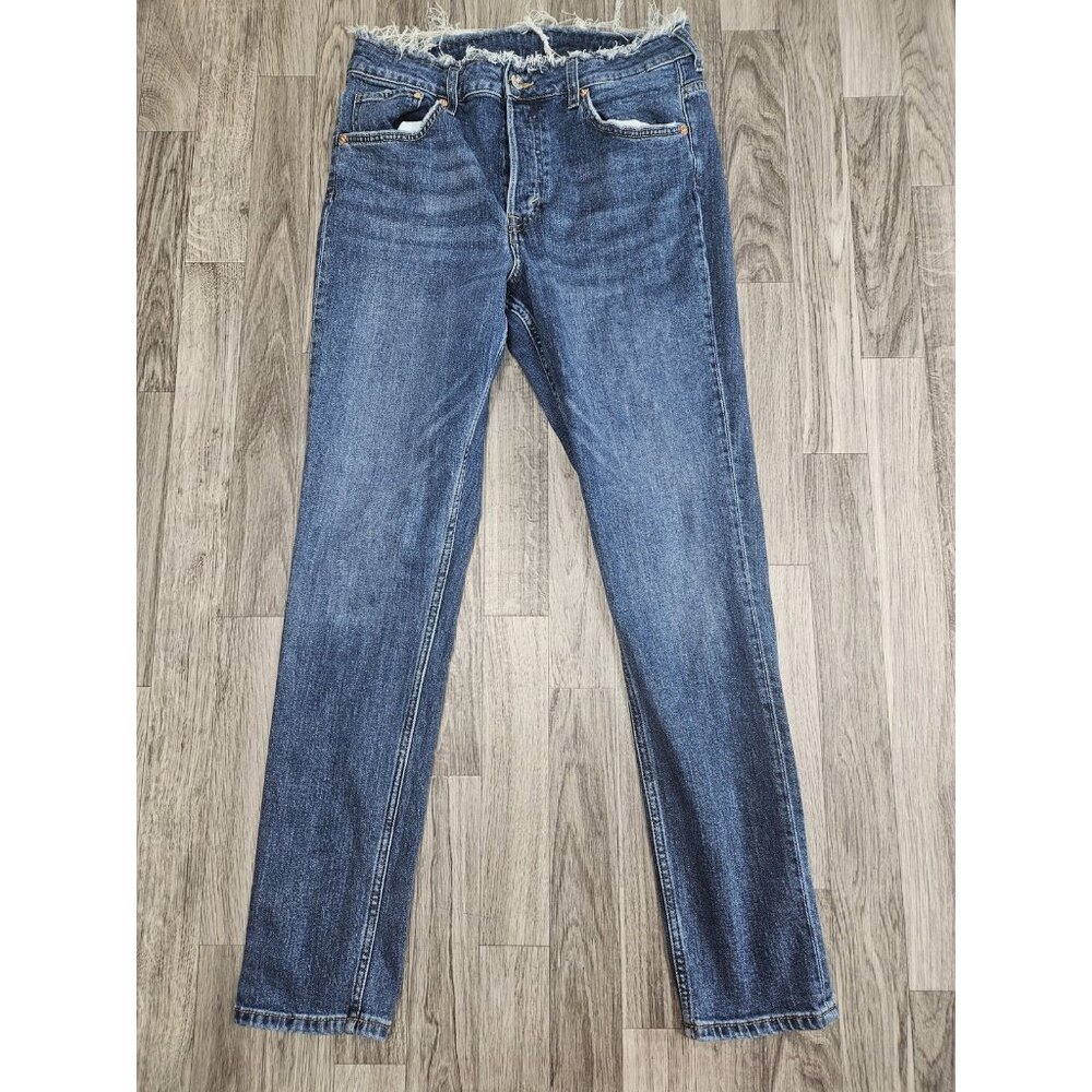 (3/$35) H&M &Denim Jeans Womens 32 High Waist Skinny Ankle Raw Hem Distressed
